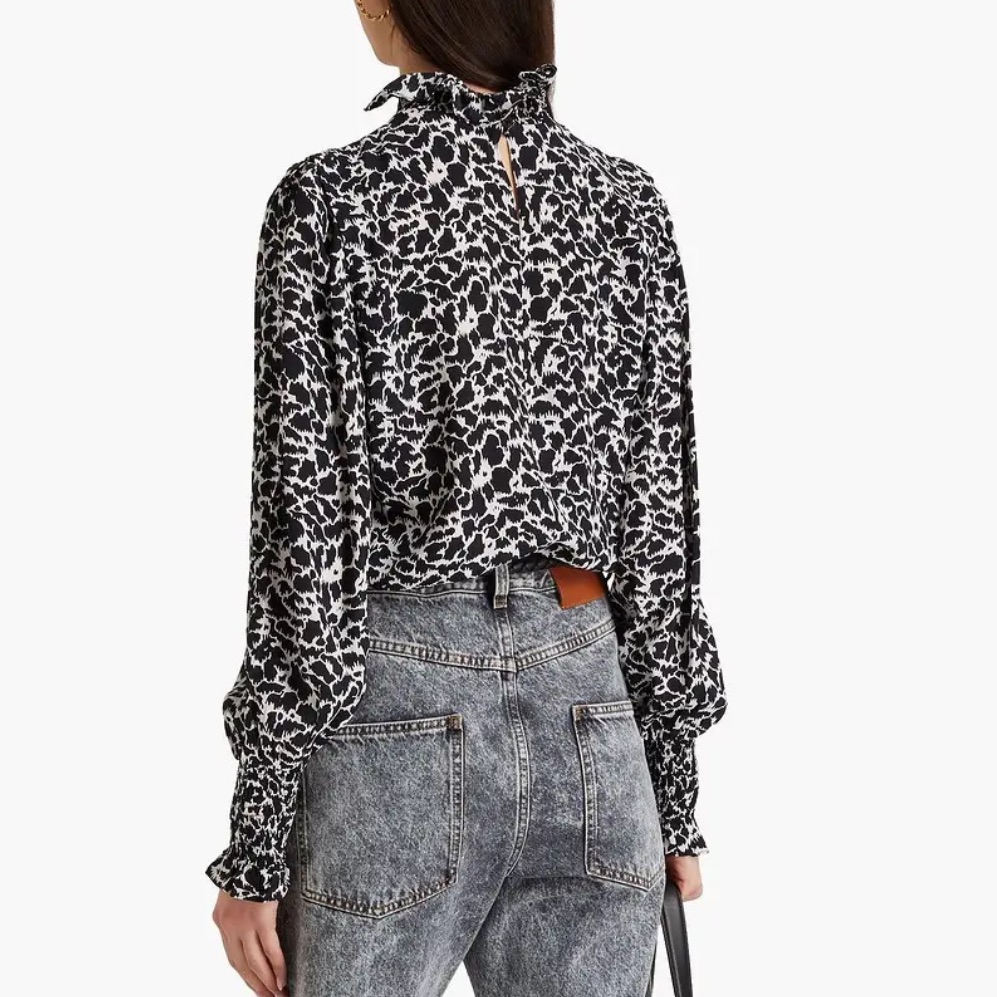 Isabel Marant Toile | Yoshi Ruffled Printed Crepe De Chine Blouse Black 36 Us 6